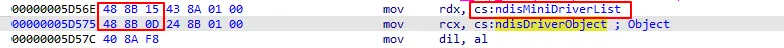 ndisMiniDriverList 汇编代码